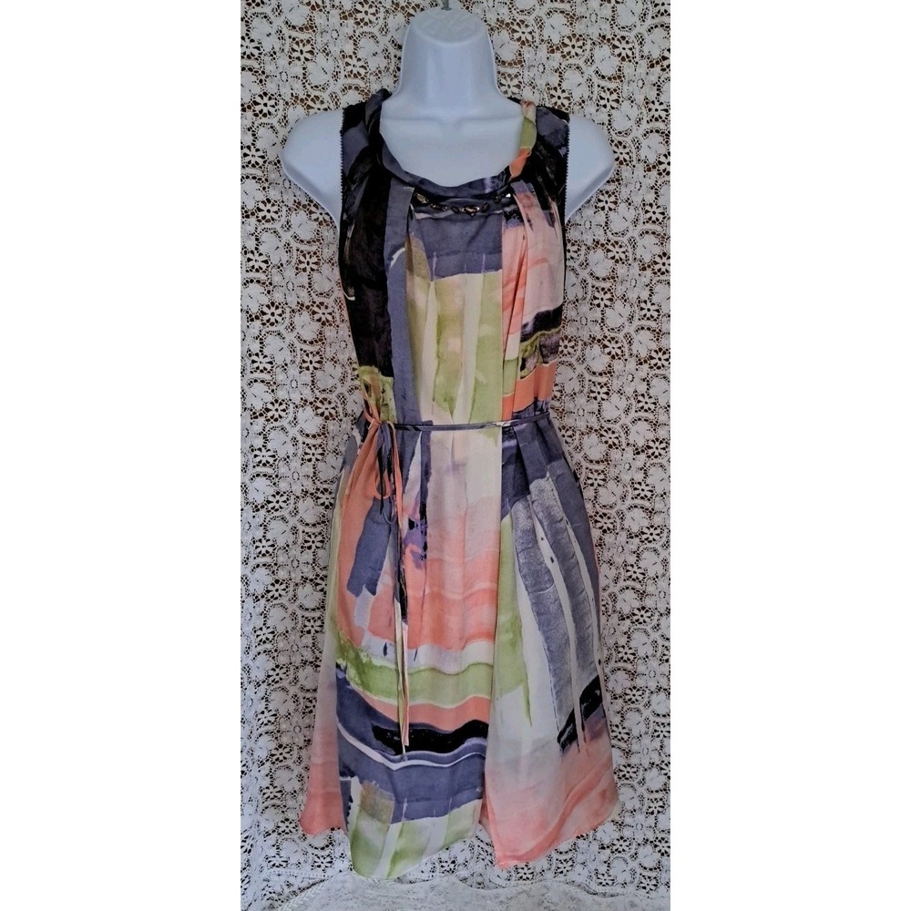 Simply Vera Wang Dress XS Multicolor Chiffon Layered Knee Length Pockets Artsy - Picture 2 of 11